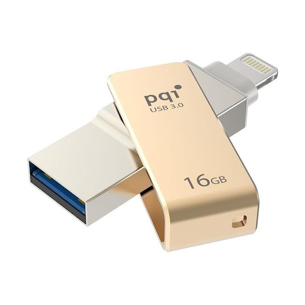 Pqi PQI 6I04-016GR2001 iConnect Mini Apple MFi 16 GB Mobile Flash Drive with Lightning Connector for iPhones; iPads; iPod; Mac & PC USB 3.0 - Gold 6I04-016GR2001 - main